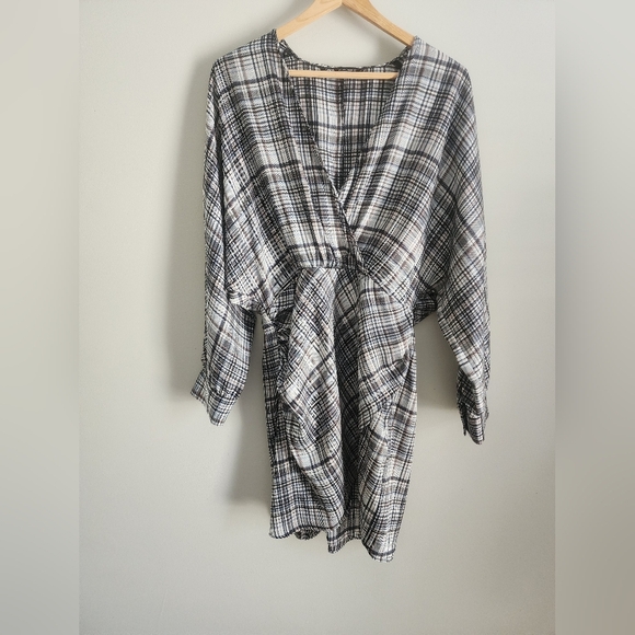 Zara Satin Effect long sleeve dress womens size Large academia plaid classic - Picture 6 of 16